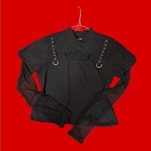 Hot Topic Black Long Sleeve Tee with Mesh Sleeves
